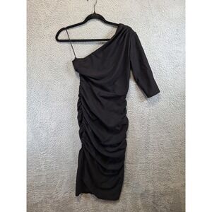 ALIEVA Dress Womens L Black One Shoulder Ruched Cocktail Party Chic Night Out